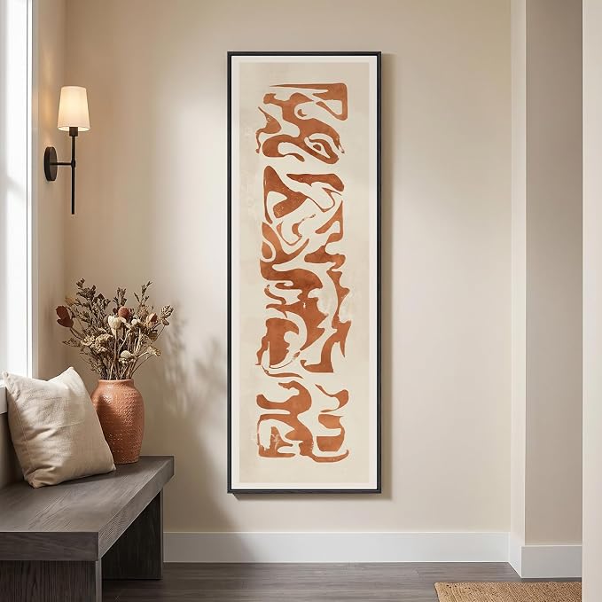 Large Framed Wabi Sabi Terracotta Abstract Wall Art, Long Vertical 20x60 In | Rust brown beige pictures, Modern artwork for walls, Canvas print, Wood frame, Wall decor for living room bedroom dining room