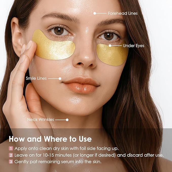 Sweet Dreams Collagen Glow Gold Eye Masks l Korean Under Eye Patches Puffy Eyes, Dark Circles & Wrinkles | Collagen, Niacinamide, Hyaluronic Acid & Peptides | Hydrating Eye Treatment& Self Beauty Care