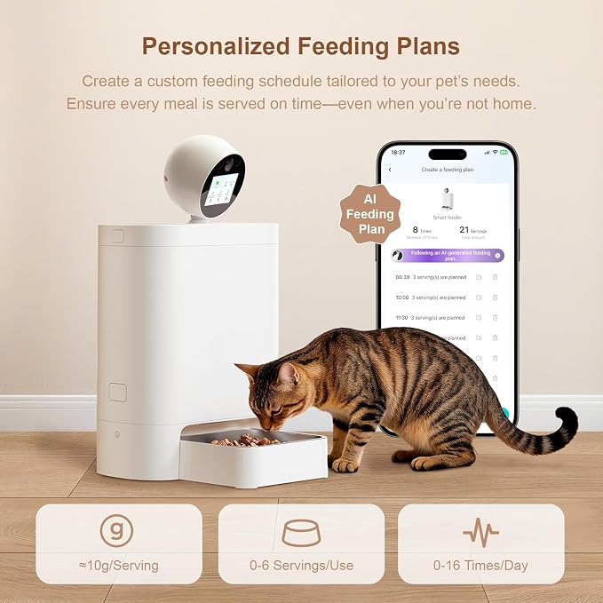 AI Smart Automatic Cat Feeder with 360° Camera, 2K HD Night Vision & 2-Way Audio, Smart APP Control, Up to 16 Meals/Day, 5.5L Timed Food Dispenser for Cats and Dogs