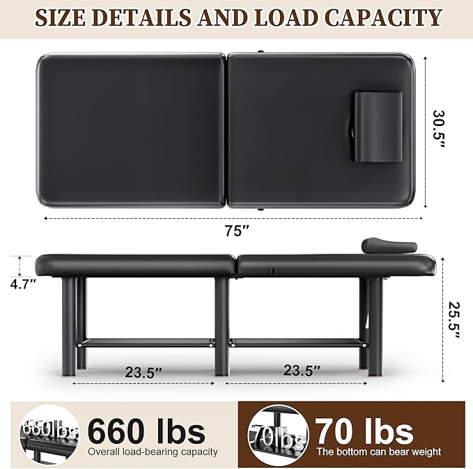 Olela Wide Foldable Massage Table - Professional Massage Table with Adjuatable Backrest & Large Storage Space, Treatment Tables with Metal Frame and Pu Leather for Spa, Beauty, Rehabilitation