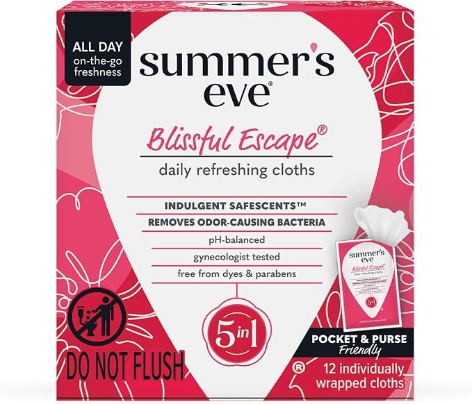 Summer's Eve Blissful Escape Daily Refreshing Feminine Wipes, 32 Count & 12 Count