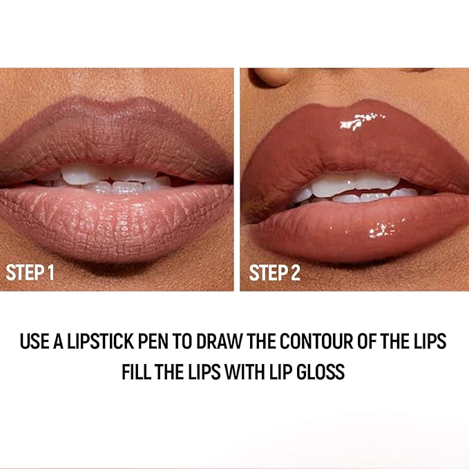 Lip Set - 2 in 1 Double Ended Lip Gloss Set, Nude Lip Mirror Effect, Velvet Matte Lip Liner, Long Lasting - Plumping - Moisturizing - Lip Effect, For Women, Chocolate & Cherry Red (2PCS)