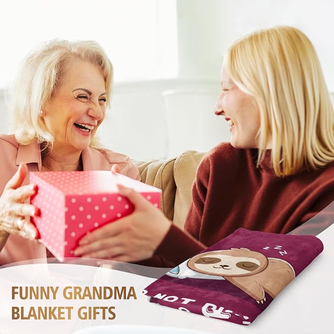 Leebbsin Funny Gifts for Grandma, Grandma Birthday Gift from Grandkids | Grandma is Charging Sloth Blanket 60" x 50" Burgundy, Grandmas Gift for Christmas Mothers Day, Soft Sloth Blanket for Grandma