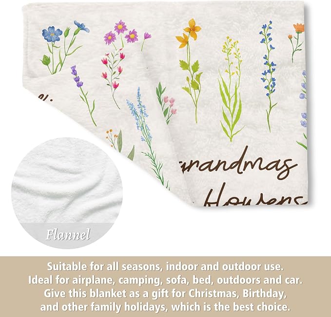 Grandma Gifts, Floral Blanket for Grandma Birthday Gift | Best Gifts for Grandma from Grandkids, Grandmother Gift on Grandparents Day, Christmas, Soft Throw Blankets 60'' x 80''