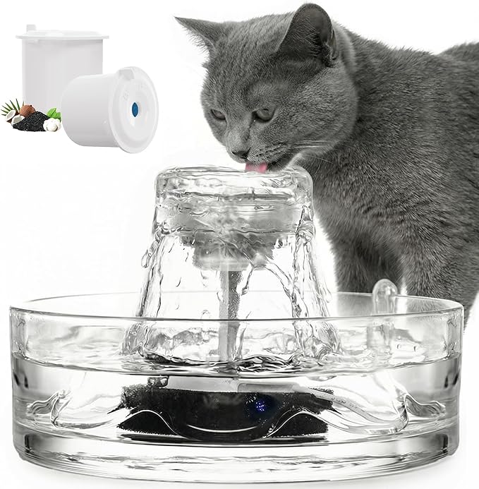 Glass Cat Water Fountain 88oz/2.6L, Cat & Dog Water Fountain for Drinking, Ultra-Quiet Glass Water Fountain for Cats Indoor, Pet Water Fountain for Multi-Cat Homes, Automatic Water Dispenser for Cats