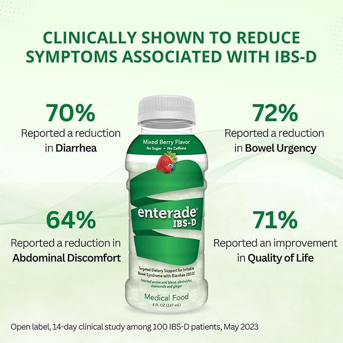enterade IBS-D Beverage for IBS Relief of Symptoms from Irritable Bowel Syndrome with Diarrhea (IBS-D), Mixed Berry (12 Bottles, 8oz Each)