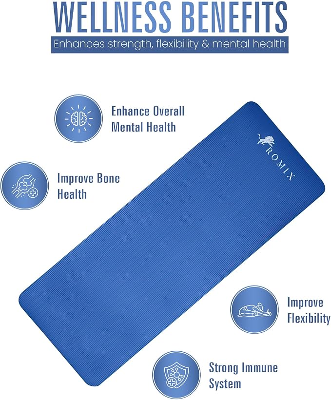 ROMIX Yoga Mat Thick 2/5 Inch (10mm), 72"L x 24"W Non-Slip Workout Mat, Large Yoga Mats for Women Men With Carry Bag and Strap, Exercise Mats for Home Workout Meditation Training Equipment
