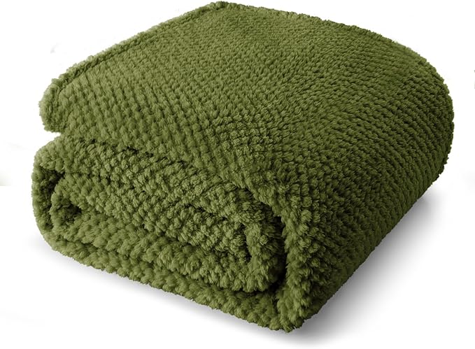 Whale Flotilla Soft Fleece King Size Bed Blanket, Olive | 90x104 Inch, Suitable for Bed, Fluffy Fuzzy Jacquard Blankets for All Season, Lightweight and Cozy