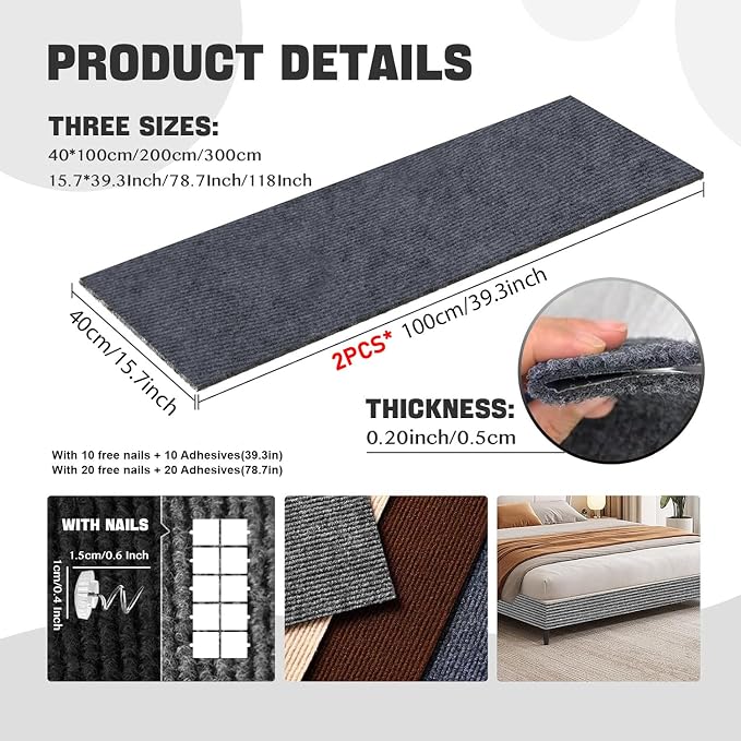 Cat Scratching Climbing Carpet Mat, Self-Adhesive Couch Furniture Protector | 78.7x15.8In Trimmable, Cat Scratch Post Covered Pad Replacement for DIY Tree Shelf Steps Couch Corner Wall, Darkgrey