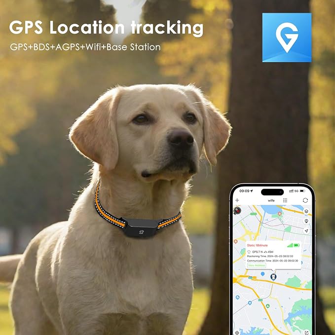 Dog GPS Tracker, Live Pet Tracker with Virtual Fence, Waterproof Anti-Lost Real-Time Tracking Breakaway Collar, Smart App Monitor Activity (Subscription 1 Year Free) (Black)