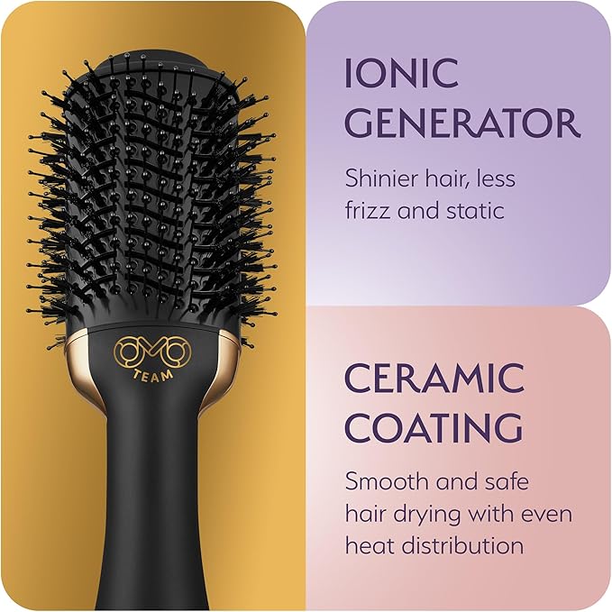 Professional Blowout Hair Dryer Brush, Black Gold Dryer and Volumizer, Hot Air Brush for Women, 75MM Oval Shape (Black Gold)