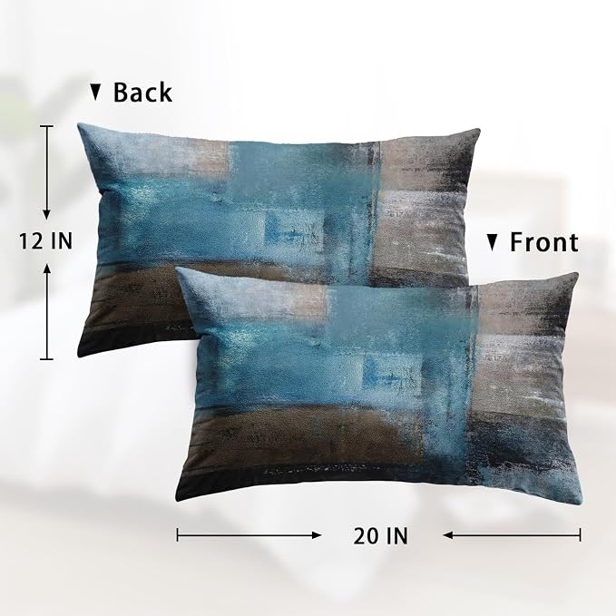 Throw Pillow Covers Set of 2, 12 x 20 Inch, Teal Grey | Abstract Modern Art Outdoor Decorative Square Pillow Cases Couch Cushion Case for Couch Bed Sofa Living Room Home Decor