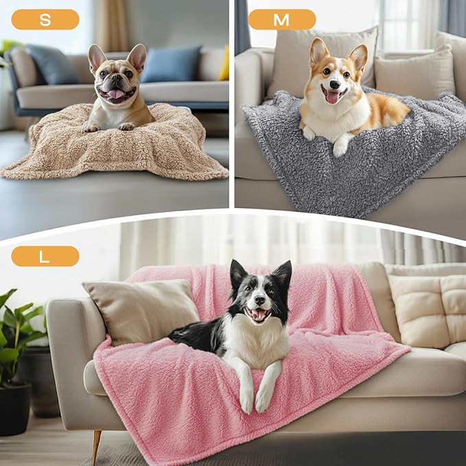 Luciphia 3 Pack Soft Sherpa Fleece Blankets for Dogs Cats Puppies,23"x16" | Fluffy Throw Blanket Washeble for Crate Bed Couch Indoor. Cozy Pet Blanket, Puppy Essentials Dog gift,Beige/Pink/Grey,Small