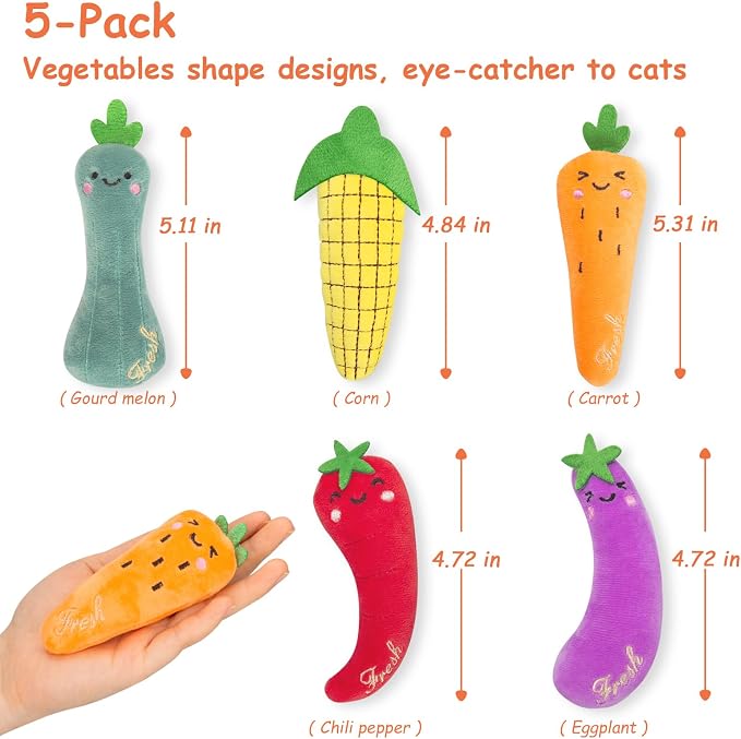 ETEKYER Catnip Cat Toys for Indoor Cats, Vegetable Shape 5 Pack