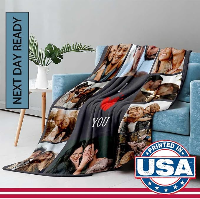 Custom Blanket with Photo I Love You Girlfriend Boyfriend Blankets Gift,Personalized Picture Blanket for Mom Dad,Husband Wife Anniversary Birthday Gifts,Ultra Soft Fleece Bed Blanket