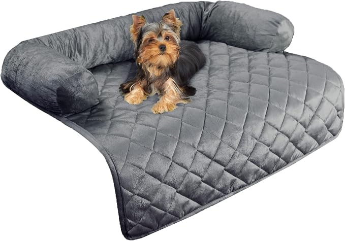 Couch Cover for Dogs - 30x30.5 Water-Resistant Pet Furniture Protector with Memory Foam Bolster and Quilted Fabric - Pet Supplies by PETMAKER (Gray)