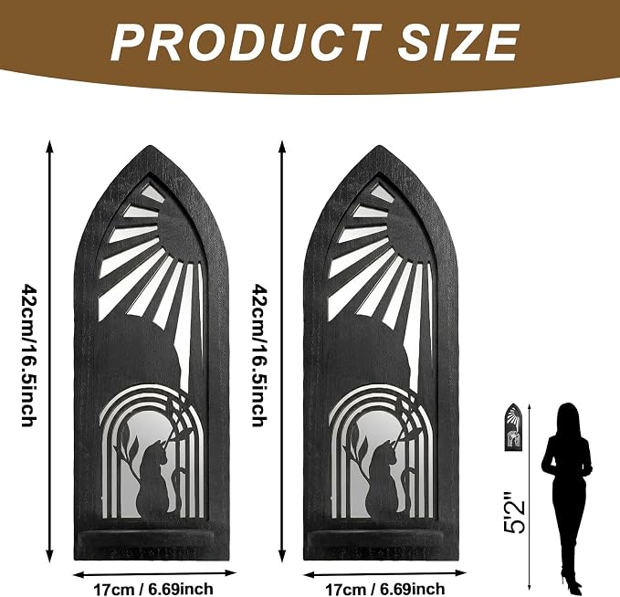 ZEXUIRU 2 Set Rustic Candle Sconces Living Room Bedroom Entryway Wood Mirrored, Farmhouse, Carved Frame Wall-Mount Wooden Candle Holders Wall Decor Hanging Handmade Holder - Black