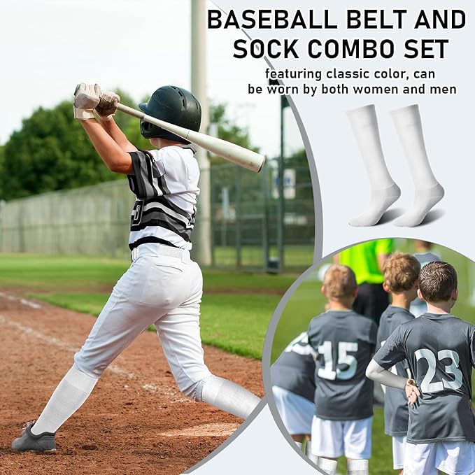 Zhanmai Baseball Belt and Socks Combo Adjustable Softball Socks and Elastic Waist Belt for Youth Boys Girls, Adult