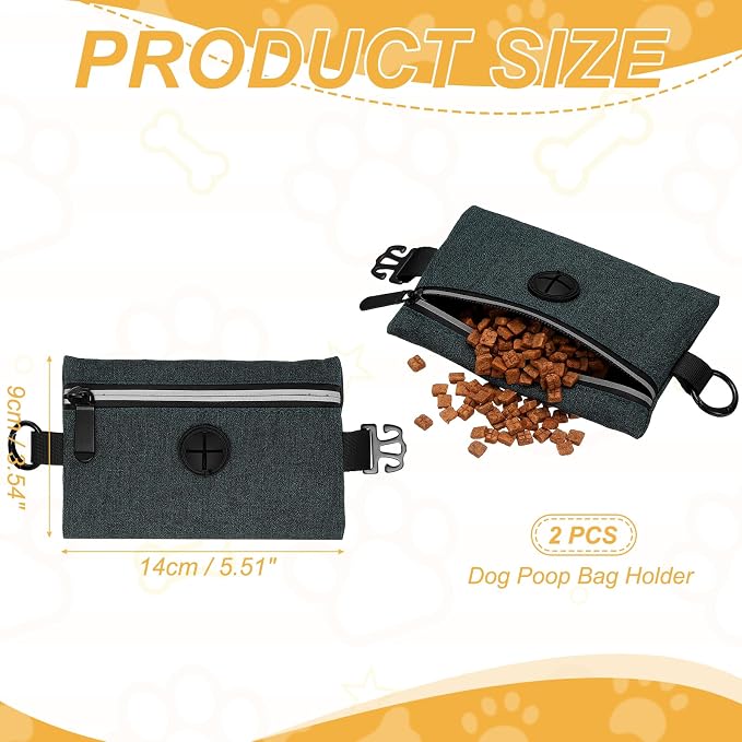 Dog Poop Bag Holder, Pet Waste Bag Dispenser Dog Treat Pouch with Zipper Oxford Cloth Portable Reusable Easy Cleanup(2Pcs, Black), Intended for Outdoor/Travel/Walking