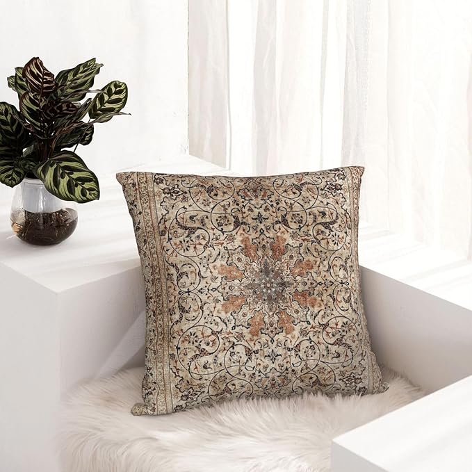 Silk Esfahan Persian Carpet Print Pillow Covers Decorative Square Throw Pillowcase 18x18 Inch Couch Cushion Cover for Home Decor Living Room Bedroom College Dorm Bed Car Sofa