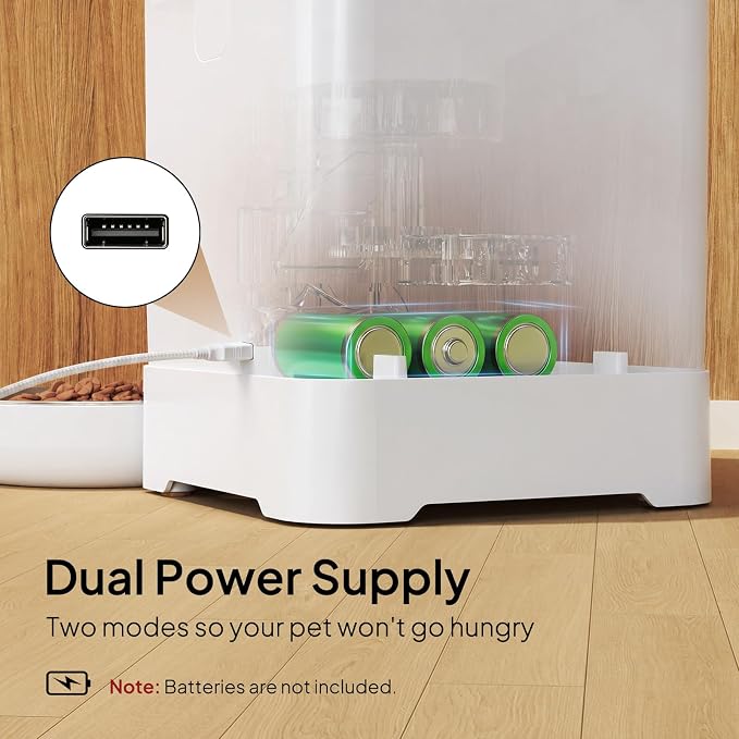 VOLUAS Automatic Cat Feeder for Two Cats with Dual Stainless Bowls, 6L | Programmable Portion Control, Timed Feeding, Memory Function, Dual Stainless Steel Bowls, 10-Second Voice Recorder