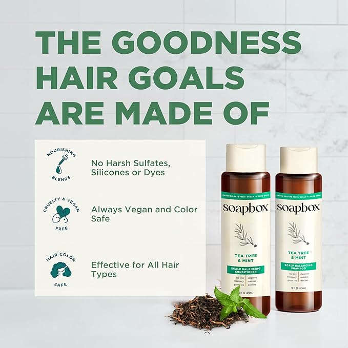 Soapbox Tea Tree & Mint Conditioner, Harsh Sulfate Free, Paraben Free, Silicone Free, Color Safe, and Vegan Hair Conditioner (33.8 Ounces)