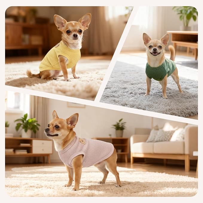 Dog Clothes for Small Dogs, Pet T-Shirt for Boys and Girls | Waffle Knit Dog Tank Top,Comfortable for Summer&Winter,Perfect for Dachshund(3PCS,Small)