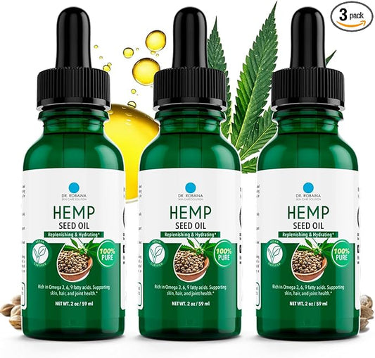 Dr. Robaina Hemp Seed Oil 2 oz – Cold Pressed for Skin & Massage – Deep Hydration, Omega 3 6 9 – Fast Absorbing, Non-Greasy – Made in USA – No Additives
