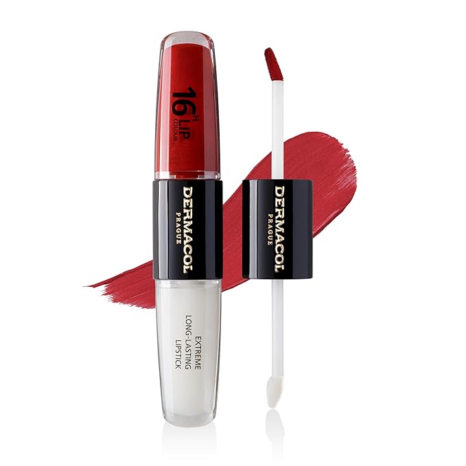 Dermacol NEW 16-Hour Lip Colour, Highly Pigmented Glossy Lip Stain, Two-Phase Lip Plumper Gloss, Kissproof Lip Makeup Products with Matte and Glitter Finish, n. 20