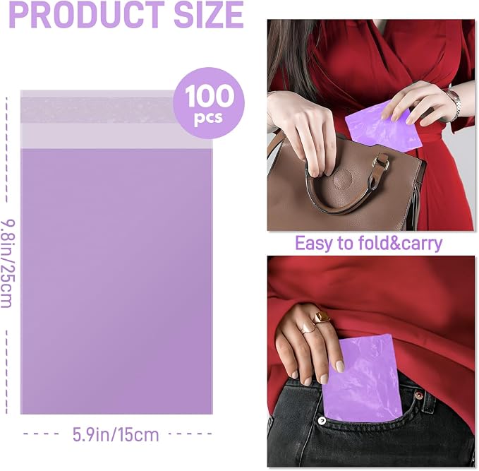 Sanitary Napkin Disposal Bags FARVIGOR, 100Pcs Women Feminine Hygiene Disposal Bags for Tampons and Pads, Personal Disposal Bag Self-Sealing, Privacy Protection, 9.8x5.9"(Purple)