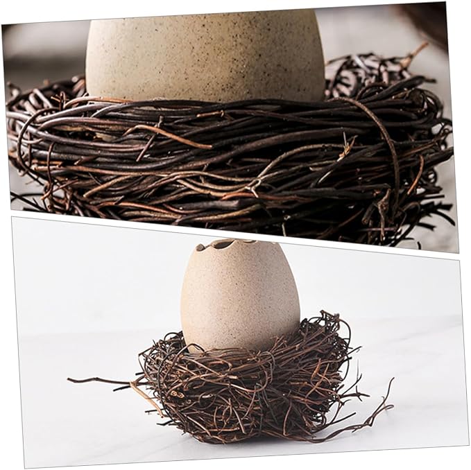 Ciieeo Bird Nest Vase Eggshell Planter Ceramic Flower Pot with Rattan Nest 4.33 X 4.33 X 3.34 in for Succulents Cactus Bonsai Hydroponic Display Desk Windowsill Balcony Home Decor