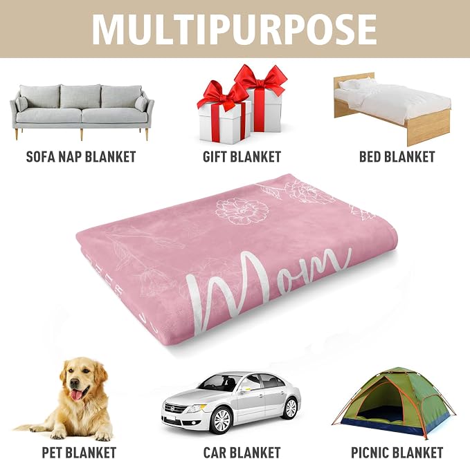 GiltGlimmer Mom Birthday Gifts, Mom Floral Blanket Pink, 60" x 50" | Gifts for Moms from Daughter Son, We Love You Present for Mother Mommy Christmas Mothers Day