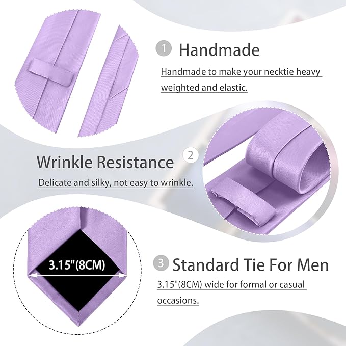 Black Tie Set in Gift Box Mens Solid Color 3.15" (8CM) Black Necktie and Pocket Square Set