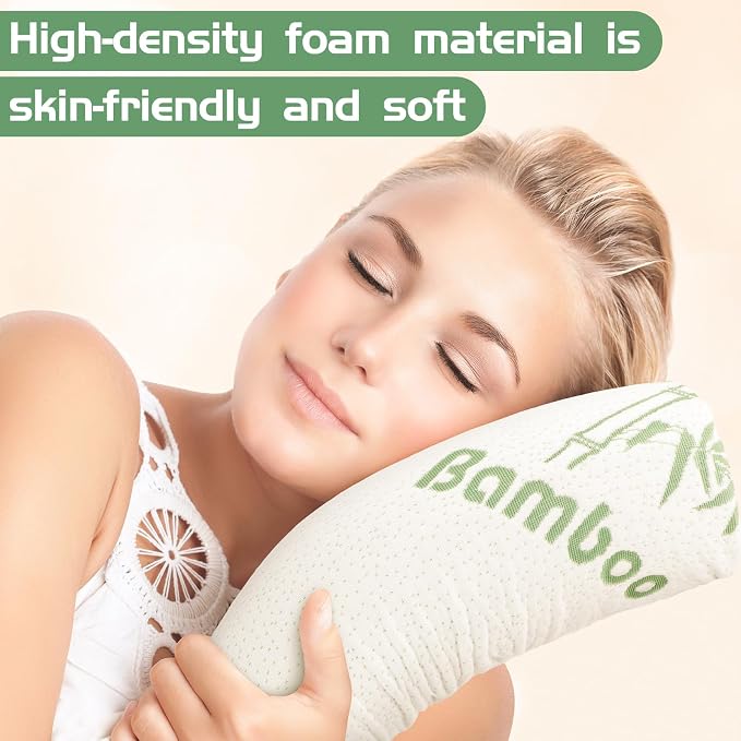 Bucherry 2 Pcs 15.8 x 5.9 Inches Cervical Neck Roll Memory Foam Pillow Cylinder Bolster Pillow for Bed Round Neck Support with Removable Washable Cover for Sleeping Travel Yoga Legs Back Lumbar