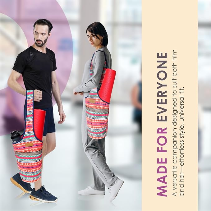 ALLEN & MATE 100% Cotton Canvas Yoga Mat Bag - Shoulder Strap Carrier Large Size Pocket Zipper Storage Yoga Bag holds more Accessories & Pilates Mats