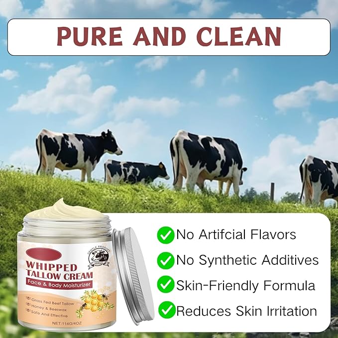 Tallow and Honey Balm for Face - Beef Tallow for Skin - Body Butter for Women & Men - Tallow Face Moisturizer With Grass-Fed Beef Tallow & Raw Honey - Tallow Balm Hydrates,Nourishes for Dry Skin