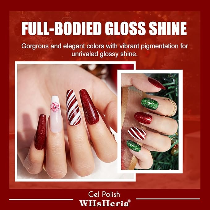 Red Christmas TPO Free Gel Nail Polish Set,6pcs 10ml red gold Green Glitter Sparkle Winter Long-lasting Soak Off UV Light Cure Gel Polish Kit for Salon and as a Gift for Daily Life at Home
