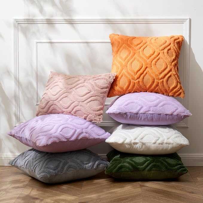 MIULEE Fall Bright Orange Soft Plush Faux Wool Throw Pillow Covers 16x16 | Set of 2, Farmhouse Boho Home Decor, Decorative Cushion Covers for Sofa, Living Room, Bed