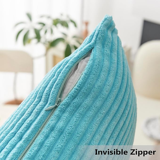 Home Brilliant Teal Pillow Cover 24x24 Large Striped Corduroy Plush Texture Velvet Euro Throw Pillow Sham Pillow Cover for Chair, 24 x 24 inch (60cm)