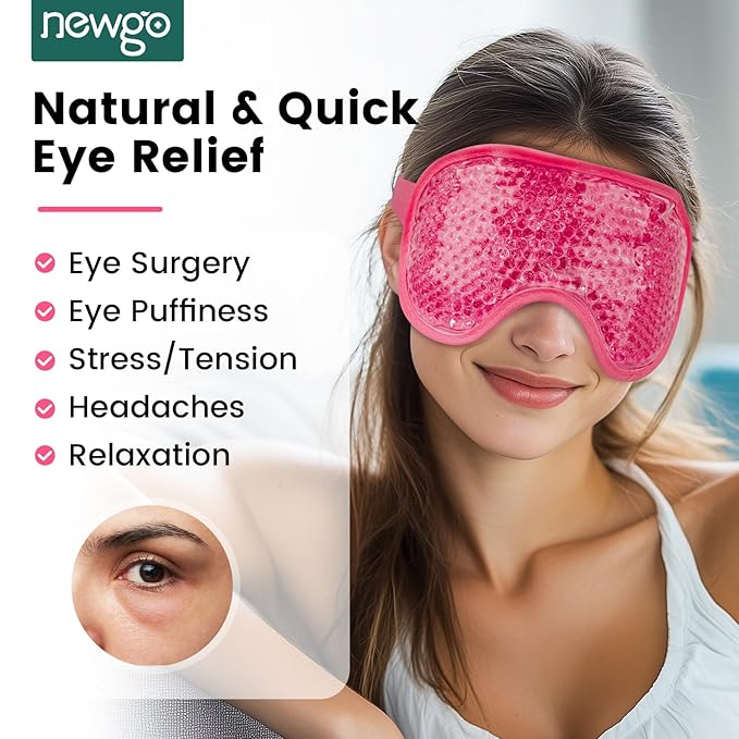 NEWGO Cooling Eye Mask for Puffy Eyes, Cold Eye Mask Eye Ice Pack for After Eyes Surgery, Tension Stress Relief, Headaches, Dark Circles - Rosered