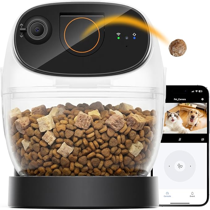 2026 3K Pet Camera Treat Dispenser, 32ft Remote Tossing for Dogs & Cats – Reduces Separation Anxiety, 360° View, Security Indoor Cam w/ Phone App, Barking Alerts, No Subscription, 5G WiFi, Robot M3