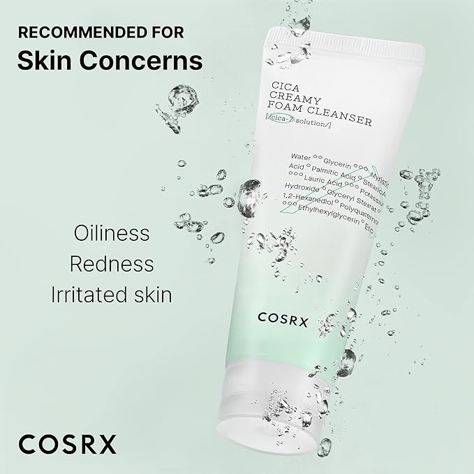 COSRX Pure Fit Cica Creamy Foam Cleanser, 5.07 fl oz / 150ml | Mild Cleanser for Sensitive Skin | 91% Naturally Derived Centella Complex | Animal Testing Free, Paraben Free, Korean Skin Care