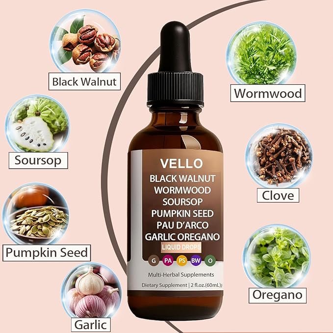 VELLO Black Walnut Wormwood Gut Cleanse | Soursop, Pumpkin Seed, PAU D'arco, Garlic Oregano, Digestion Aid & Boosts Energy, Gut Health & Absorption (2)