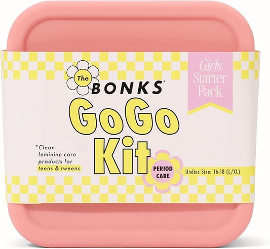 BONKS GoGo Kit - Teen Period Kit for Girls Ages 15-18 (L - XL) - Emergency Travel Hygiene Kit for Young Women - Includes Pads, Tampons, Underwear & More