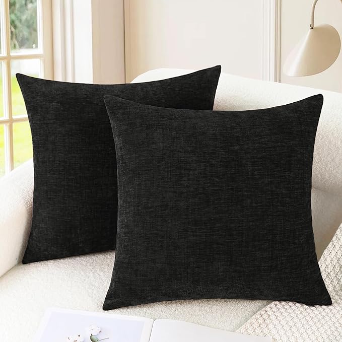 CaliTime Decorative Couch Throw Pillow Covers 26 X 26 Inches Black | Pack of 2, Cozy Chenille Cushion Cases for Sofa Bed Living Room Farmhouse Home