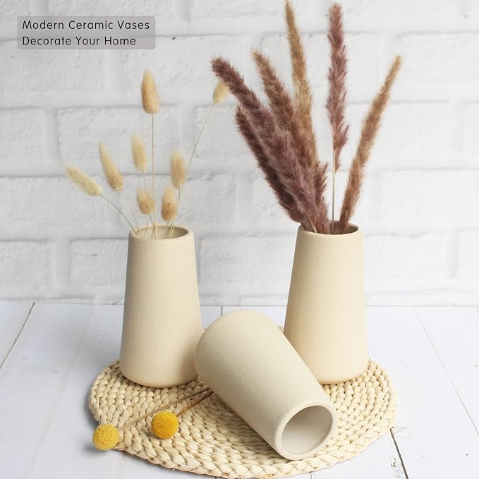 YANLING 6 Pack Light Yellow Ceramic Vase for Flowers, 6 inch Modern Vases | for Pampas Grass Simple Shelf Decor, Boho Vases for Home Decor, Wedding Dinner Table Party Office