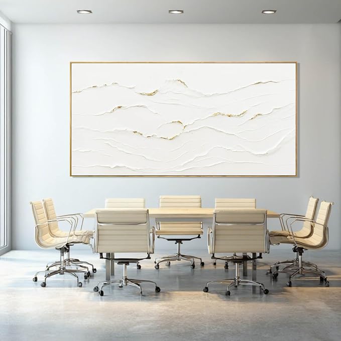 Large Framed White Abstract Gold Wall Art for Living Room 29x58 Inch