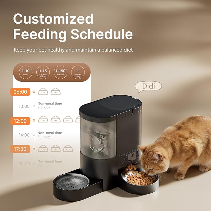 Automatic Cat Feeder with Camera, 2 in 1 Cat Food and Water Dispenser | 2K HD Video and Night Vision, 5G App Controlled Timed Pet Feeder, 4L Food & 3L Gravity Waterer, 2-Way Audio for Cat Small Dog