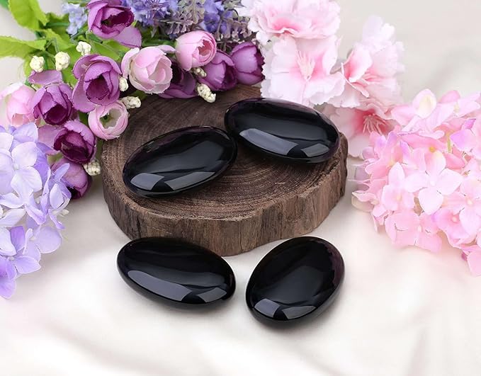LAIDANLA Obsidian 2.4" Large Palm Stone Healing Crystals Natural Gemstones Calming Effects Energy Balancing Reiki Polished Worry Stone Cleansing Protection Anxiety Stress Relief Therapy 1PC