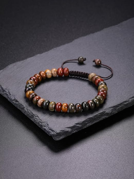 Top Plaza Crystal Beaded Bracelet for Men Healing Crystal Natural Picasso Jasper Gemstone Adjustable Braided Bracelet Men's Energy Spiritual Bracelet Jewelry Christmas Gifts